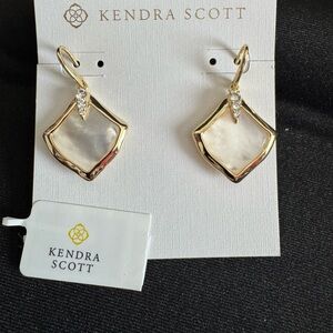 Kendra Scott Gold Mother of Pearl Earrings Accented w/ 3 Dainty Crystals